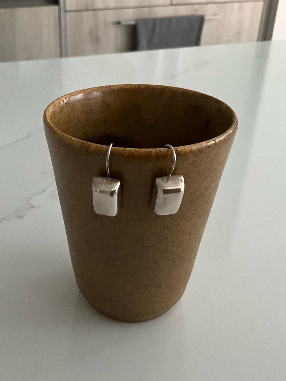 Sterling Silver Modern Rectangular Drop Earrings - Silver